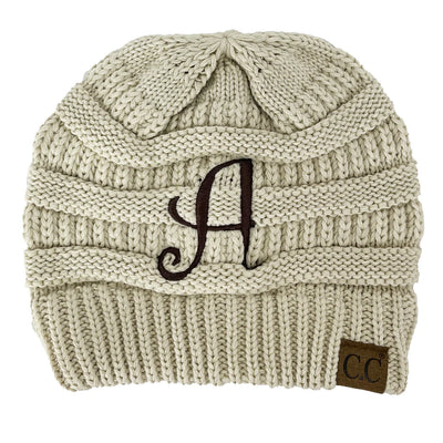 C.C. Initial Beanie Beige w/ Brown