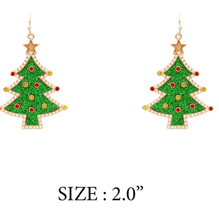 Green and Red Metal Christmas Tree 2" Earring